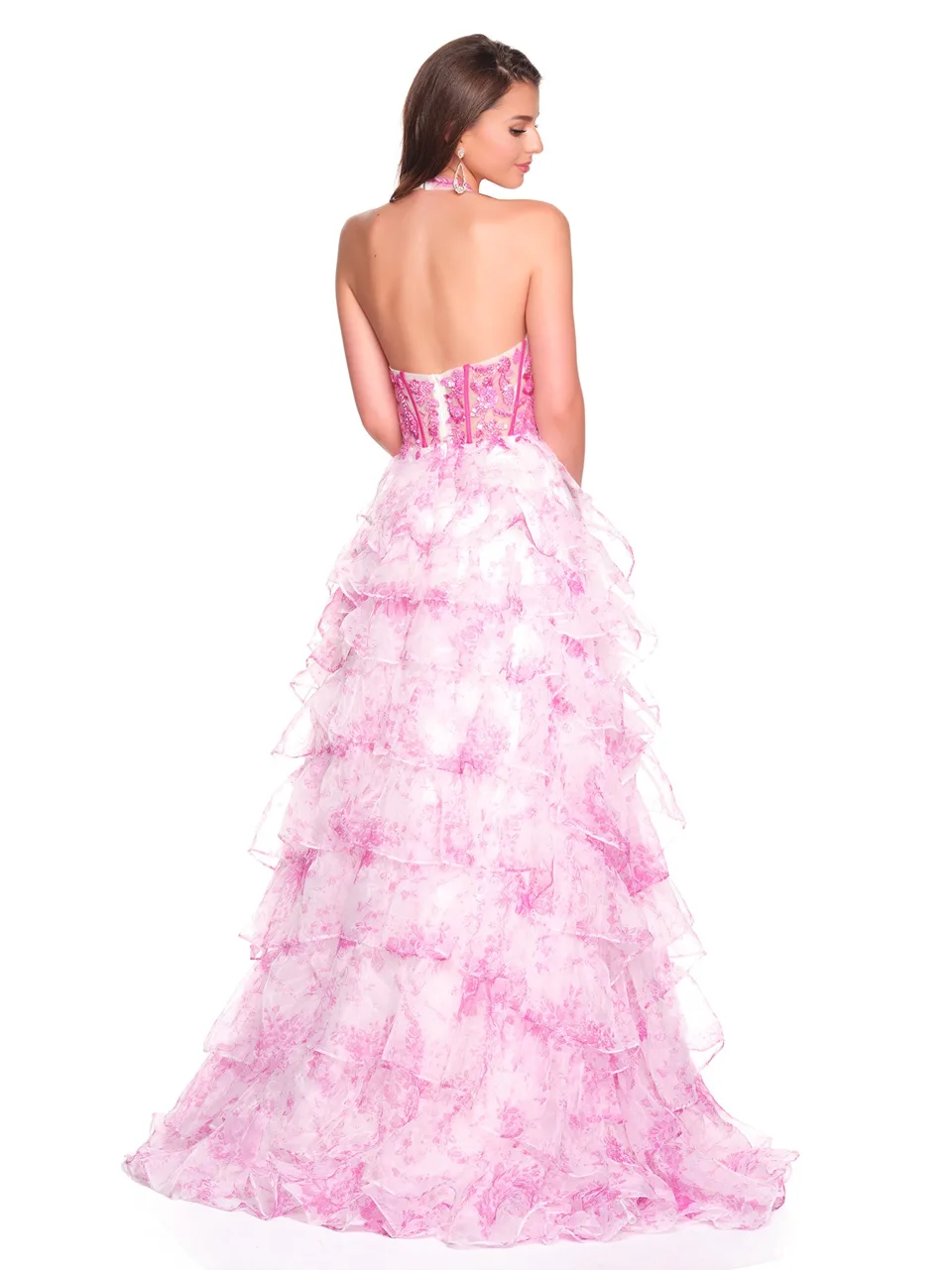 Dave & Johnny 12766 Prom Dress in Pink Print — back view