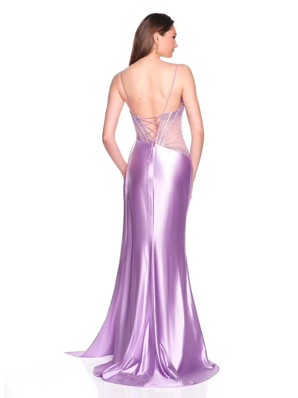 Dave & Johnny 12786 Prom Dress in Lilac — back view