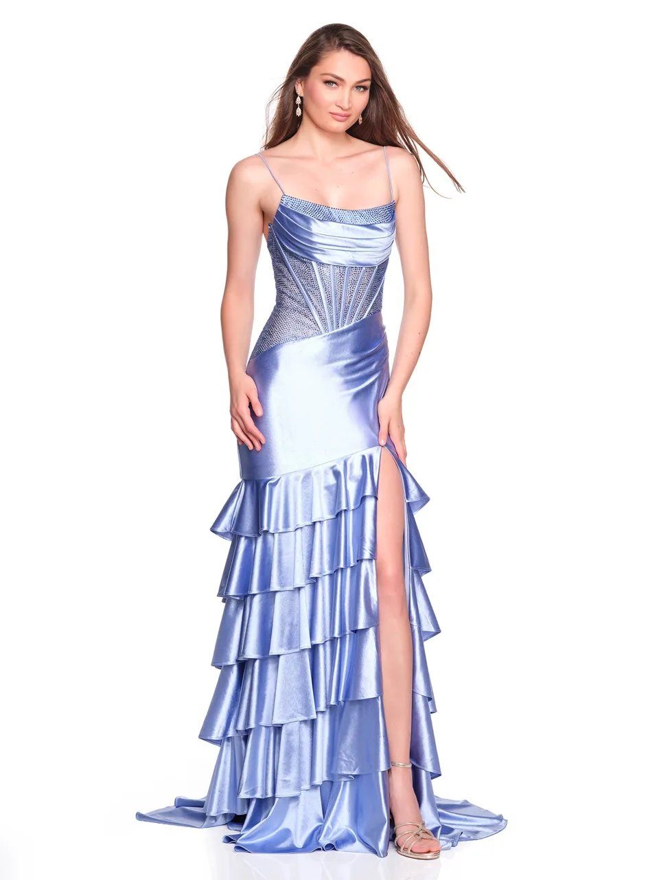 Dave & Johnny 12787 Prom Dress in Blue — front view