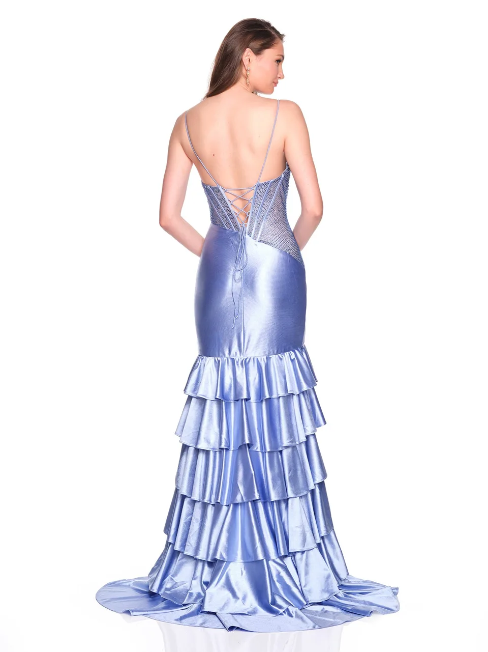 Dave & Johnny 12787 Prom Dress in Blue — back view