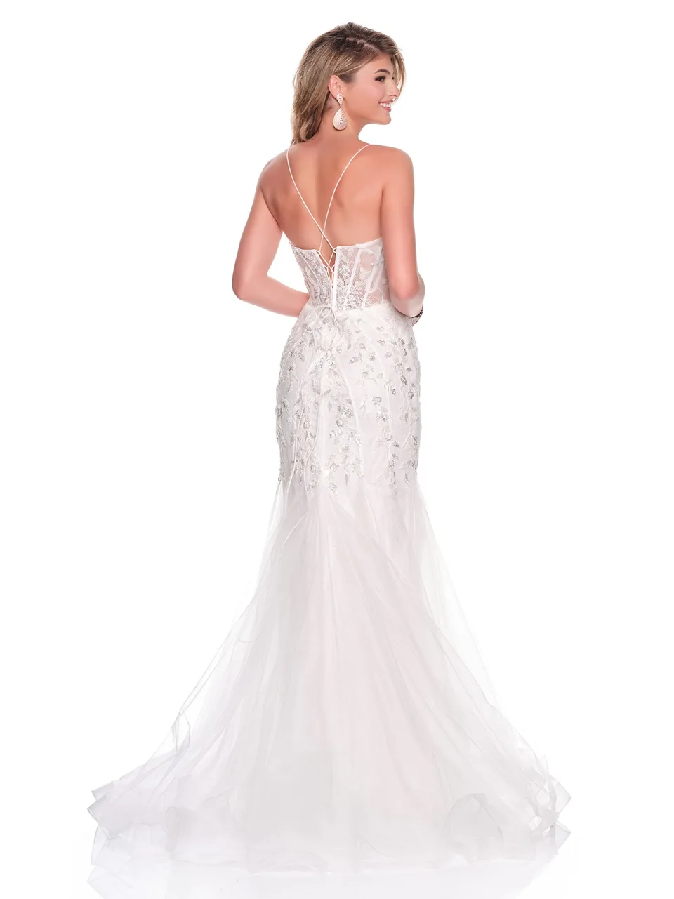 Dave & Johnny 12788 Wedding Dress in Ivory — back view