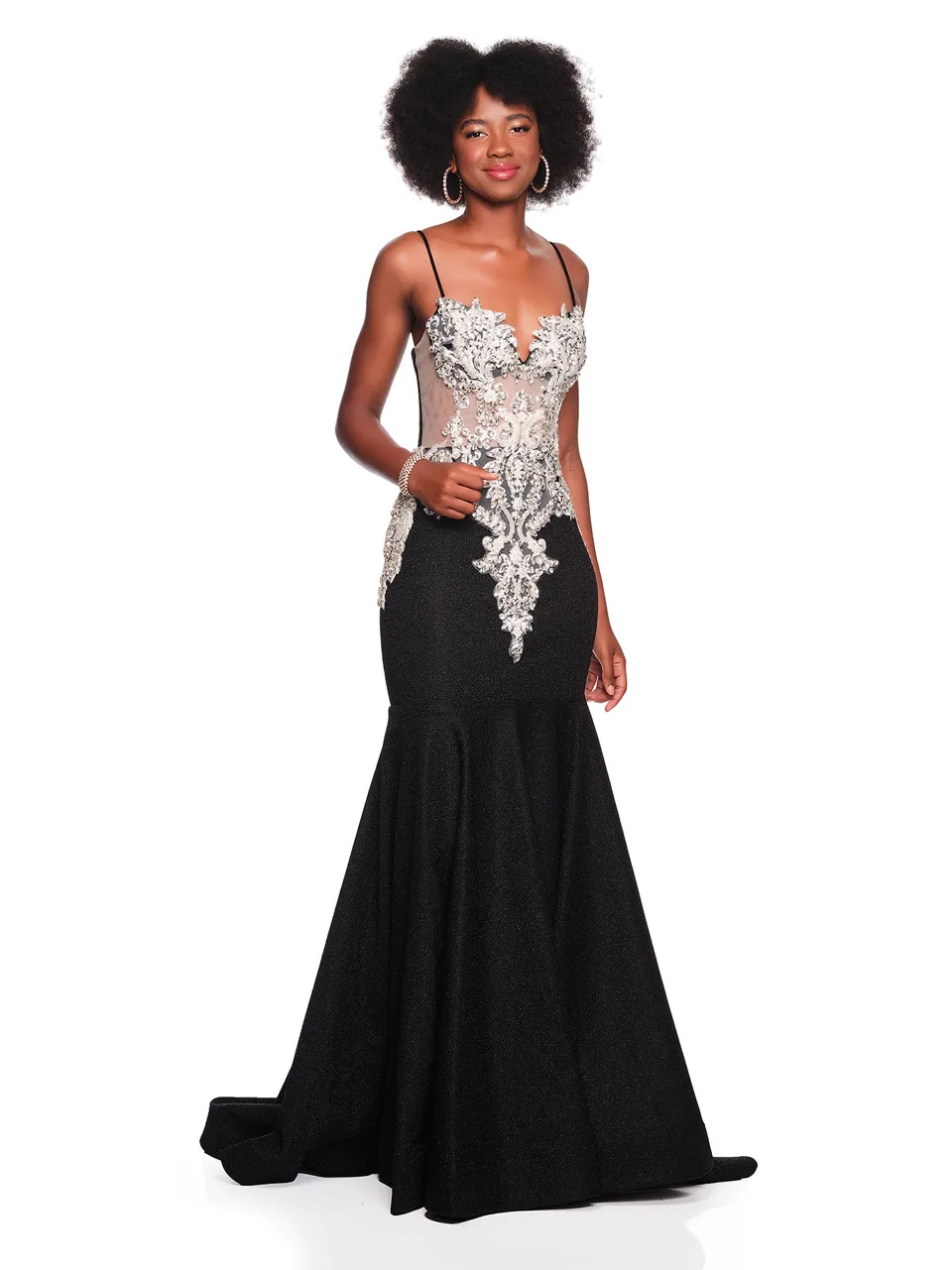 Dave & Johnny 12800 Prom Dress in Black — front view