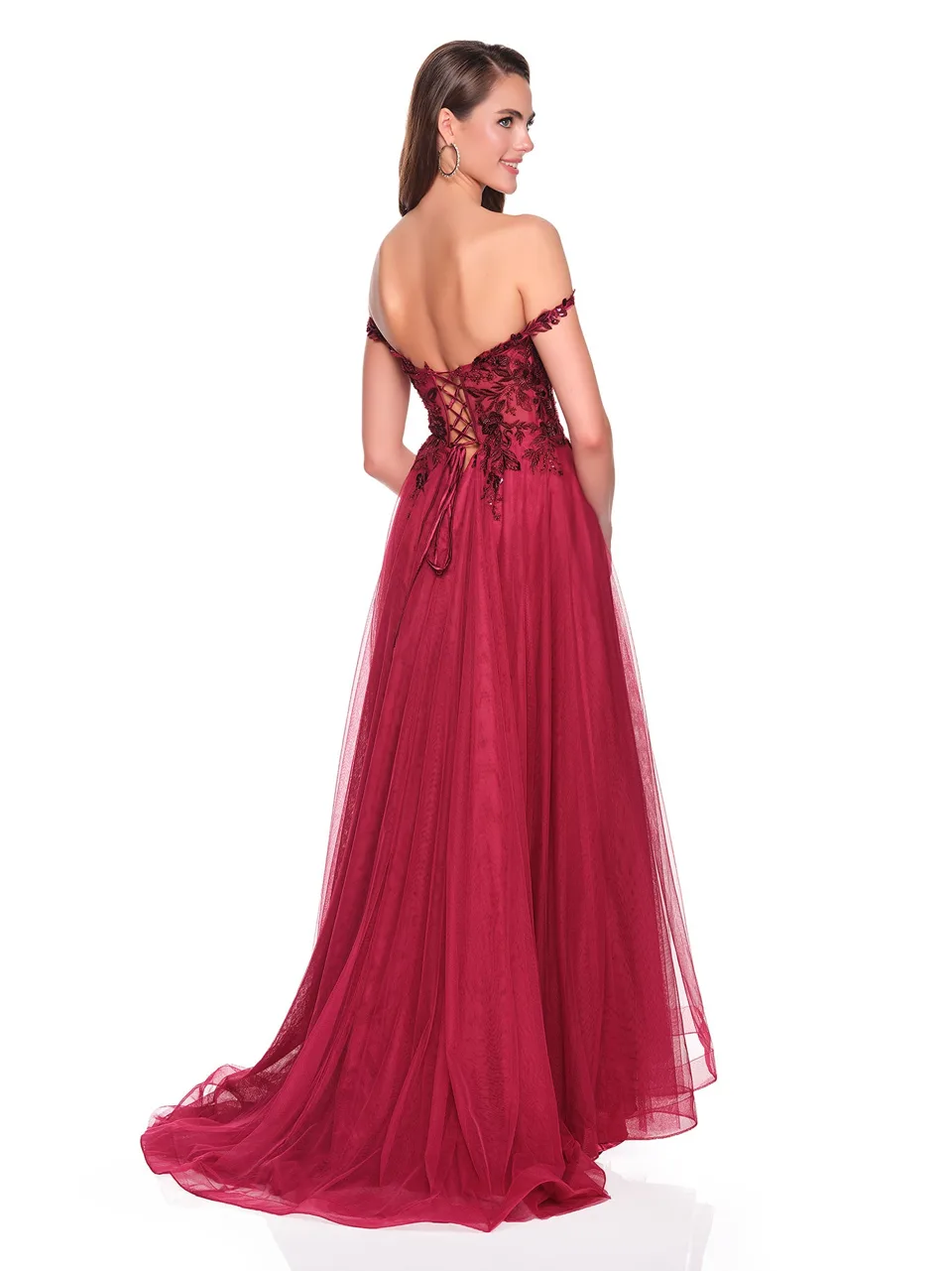 Dave & Johnny 12808 Prom Dress in Burgundy — back view