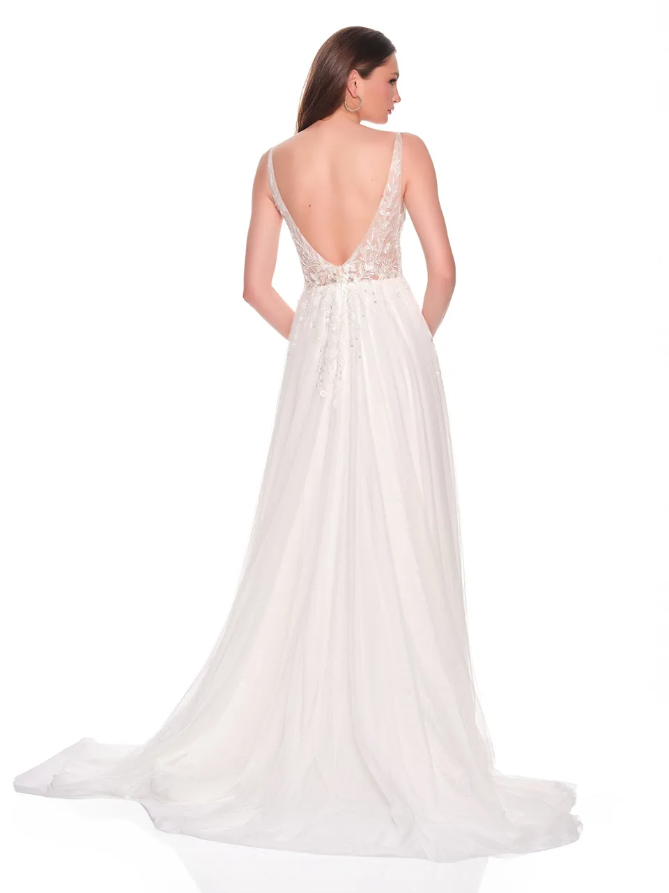 Dave & Johnny 12831 Wedding Dress in Ivory/Nude — back view