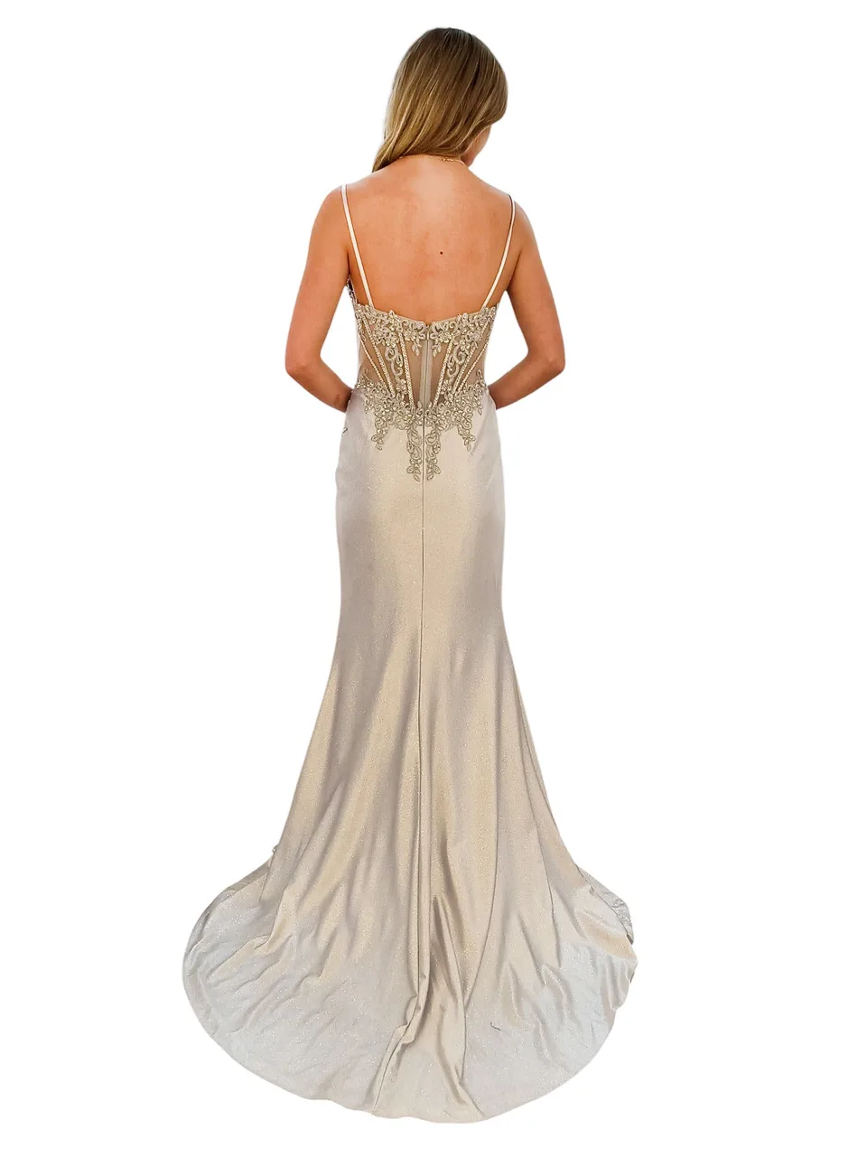 Dave & Johnny 12837 Prom Dress in Silver — back view
