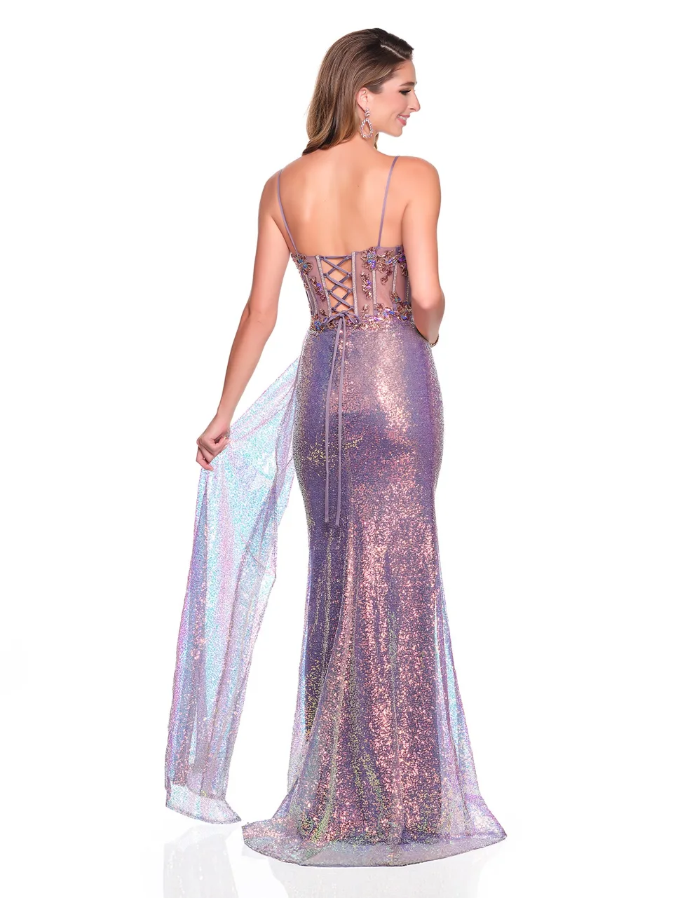 Dave & Johnny 12841 Prom Dress in Purple — back view
