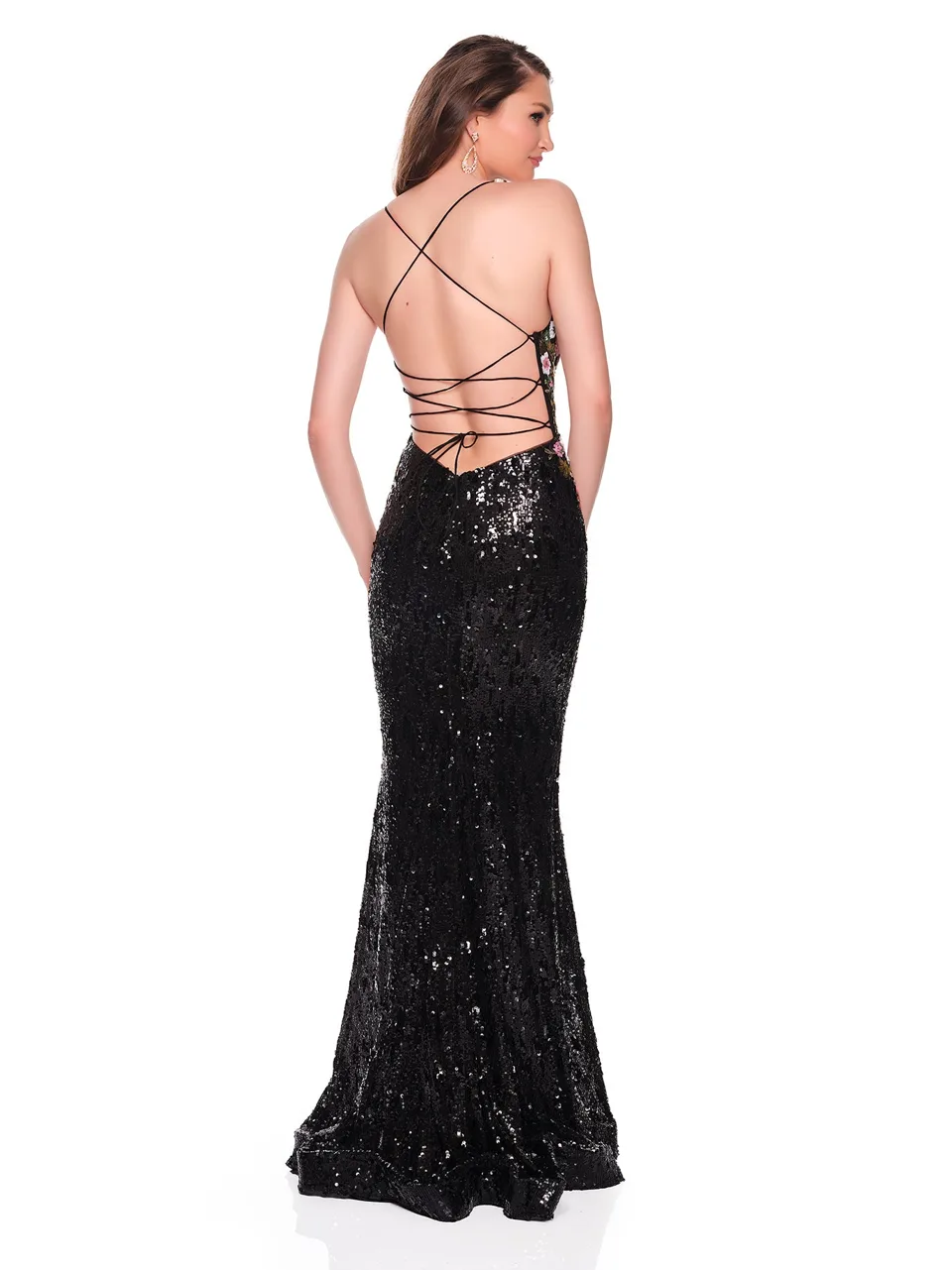Dave & Johnny 12852 Prom Dress in Black — back view