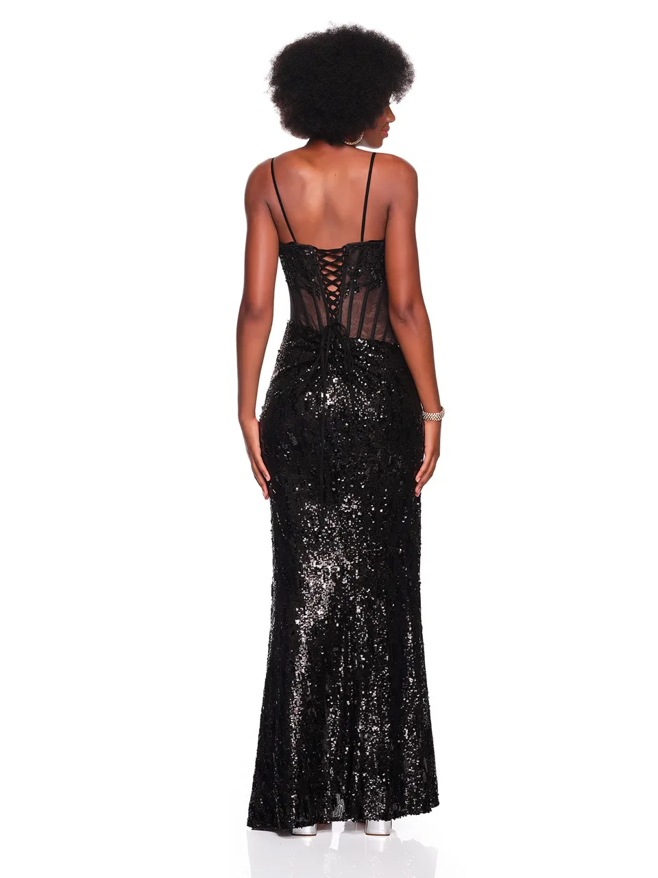 Dave & Johnny 12855 Prom Dress in Black/Nude — back view