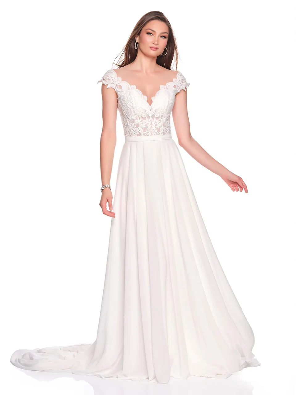 Dave & Johnny 12857 Wedding Dress in Ivory/Nude — front view