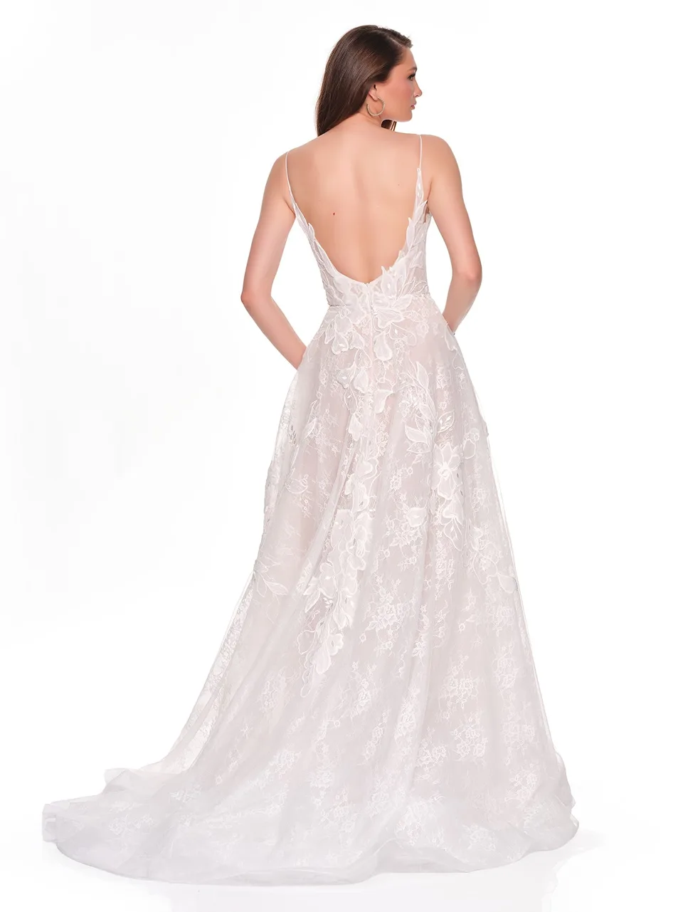 Dave & Johnny 12864 Wedding Dress in Ivory — back view