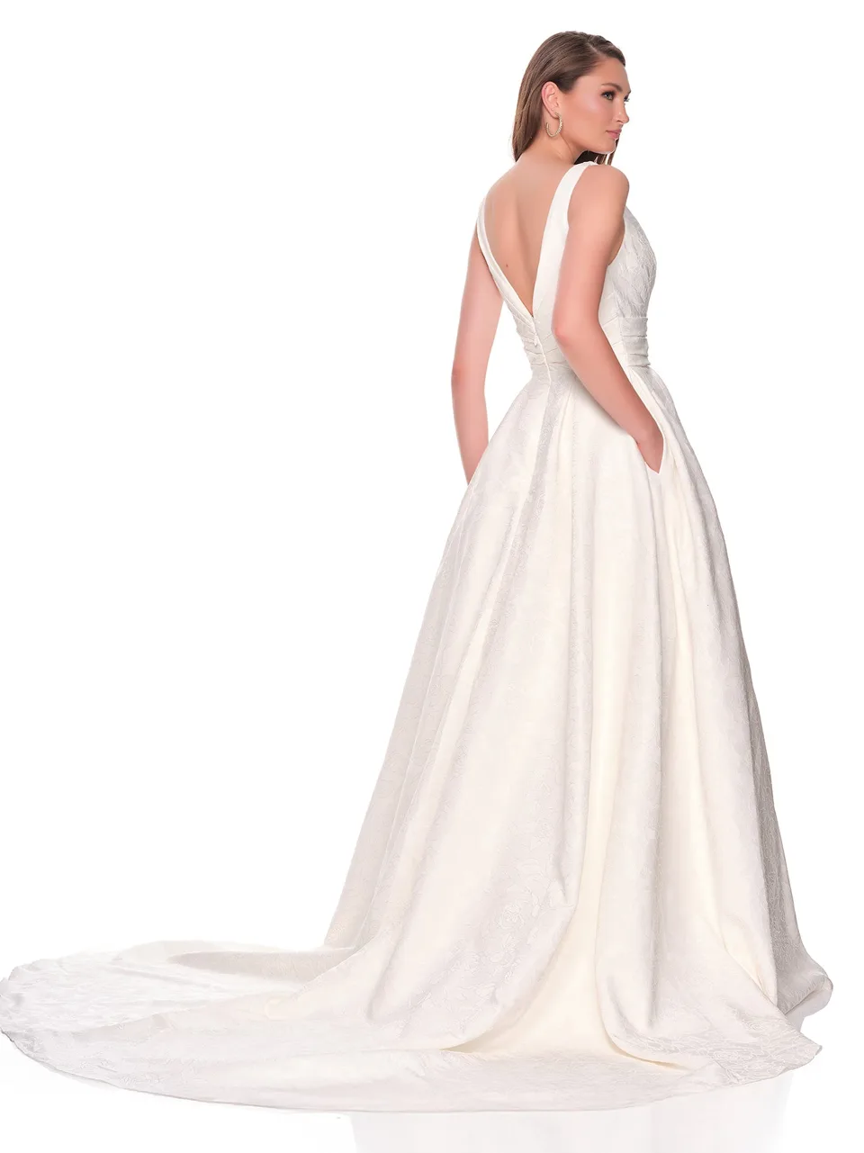 Dave & Johnny 12869 Wedding Dress in Ivory — back view