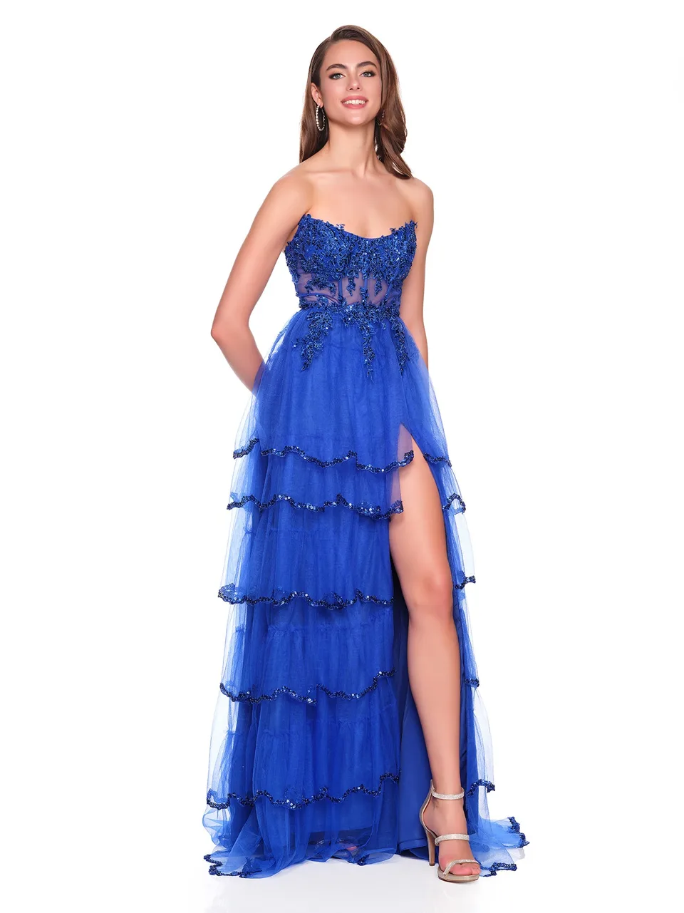 Dave & Johnny 12871 Prom Dress in Royal — front view