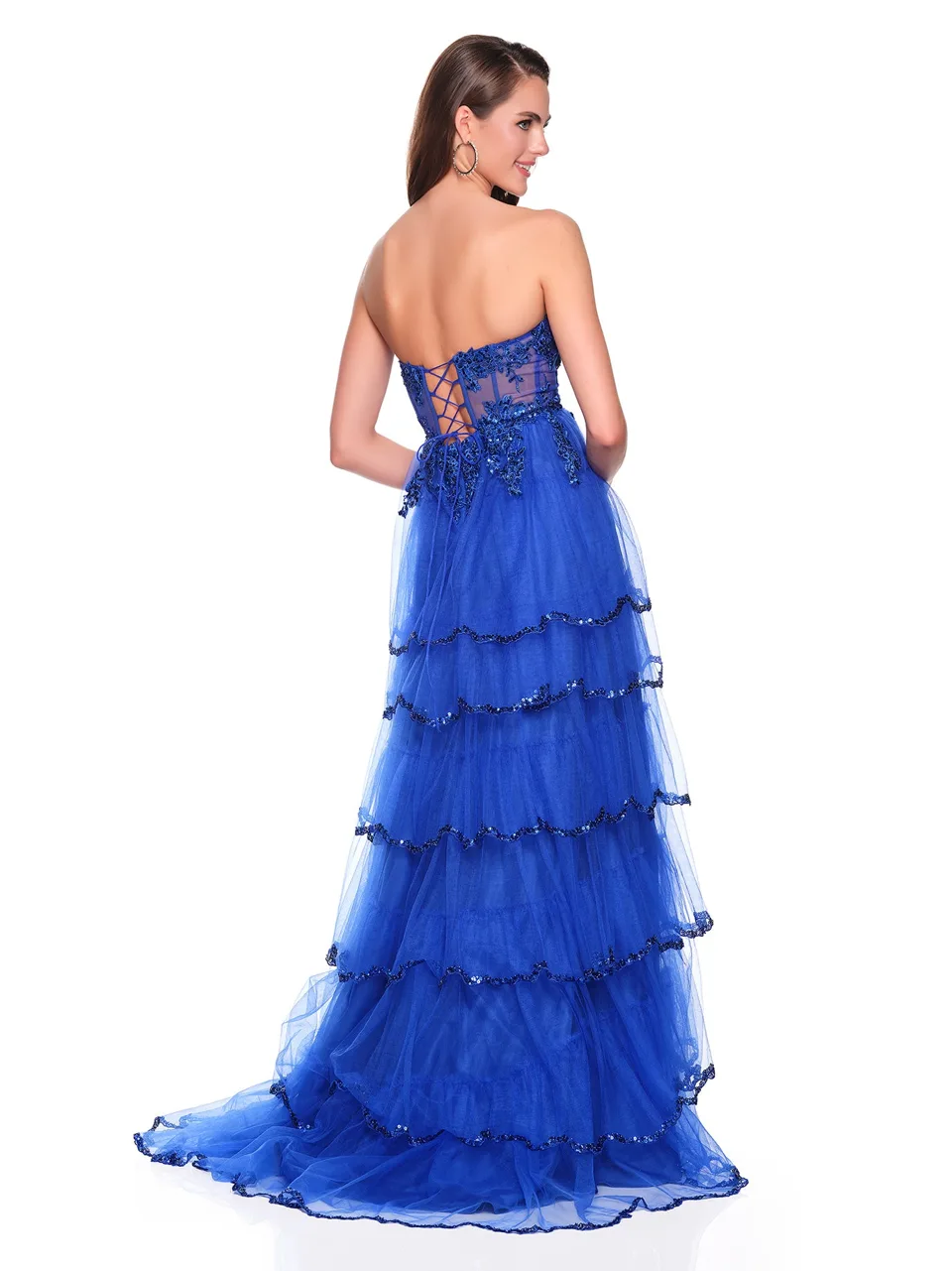 Dave & Johnny 12871 Prom Dress in Royal — back view