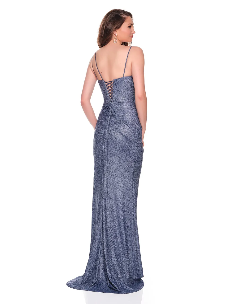 Dave & Johnny 12879 Prom Dress in Smoke Blue — back view