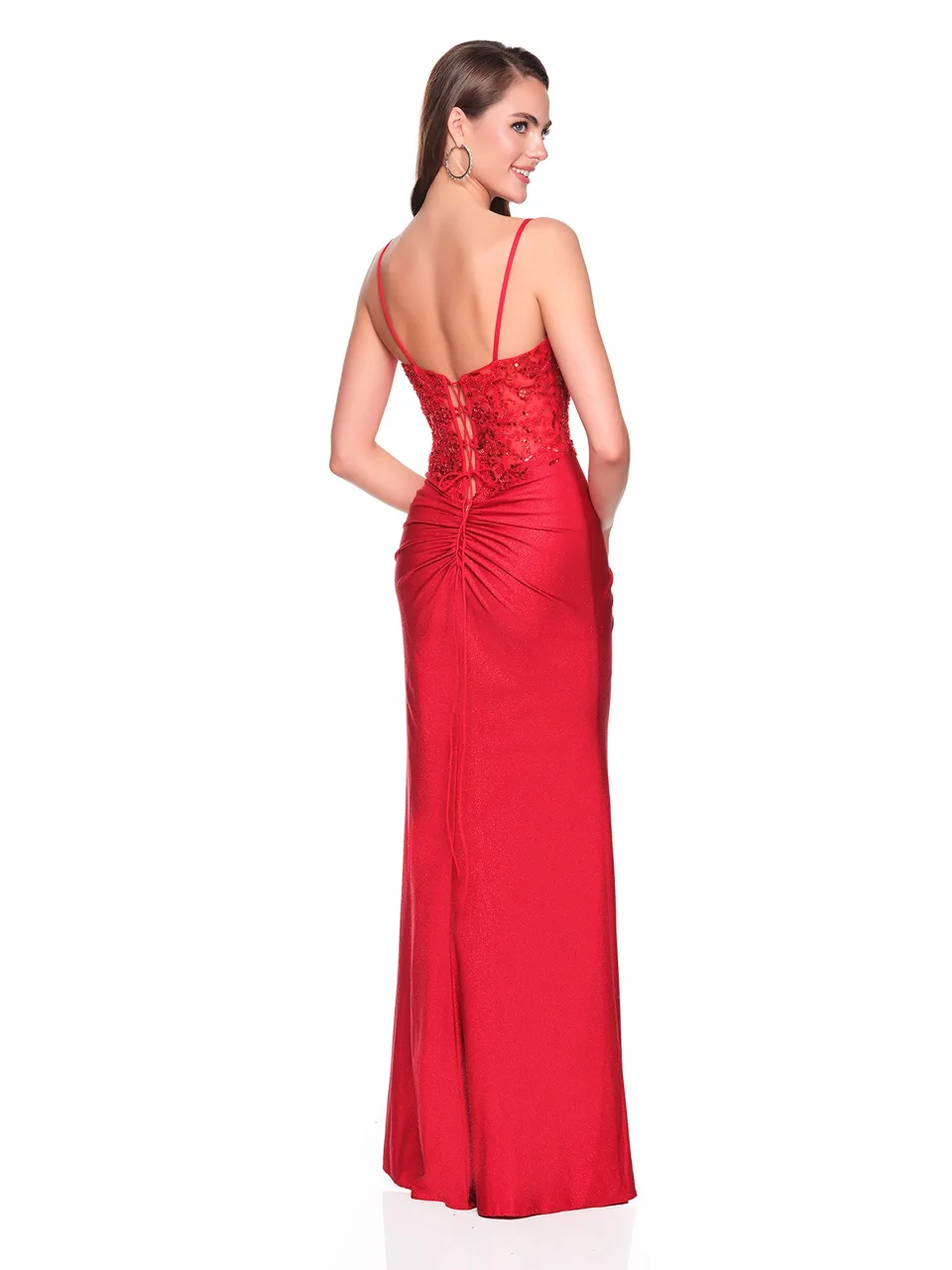 Dave & Johnny 12880 Prom Dress in Red — back view