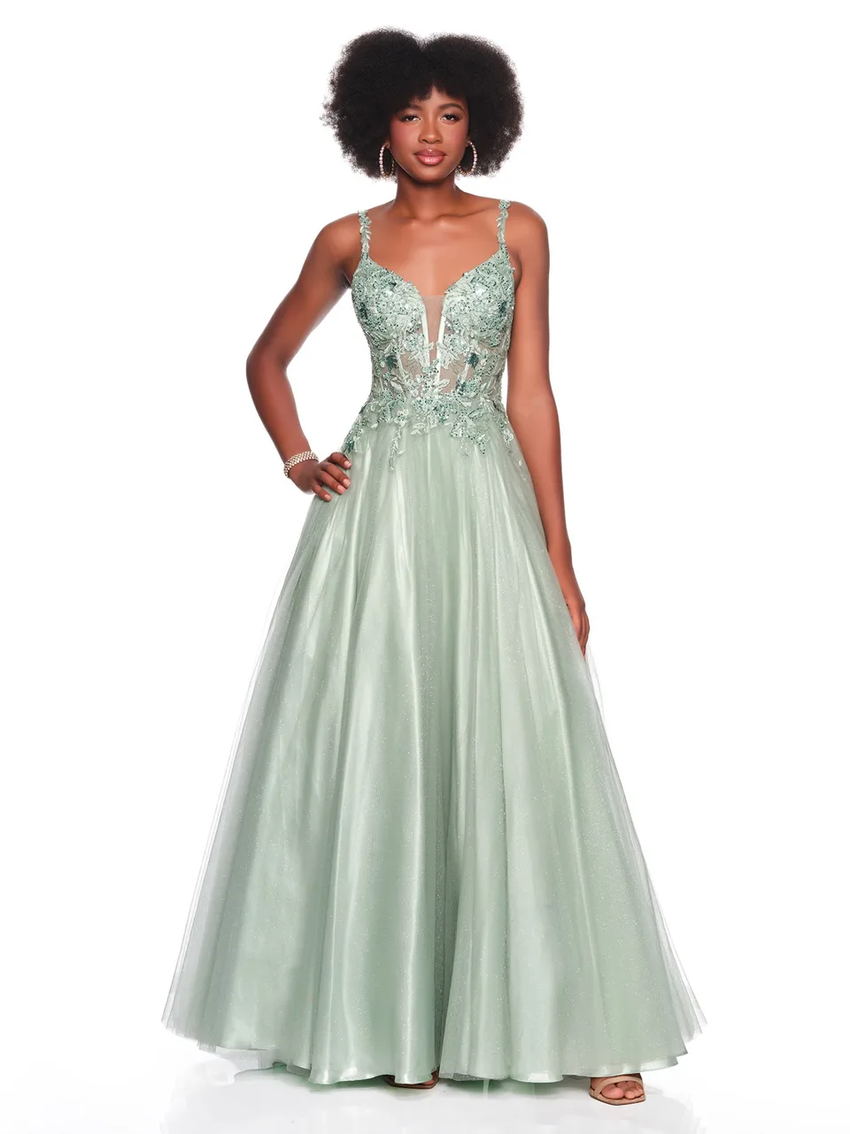 Dave & Johnny 12882 Prom Dress in Sage — front view