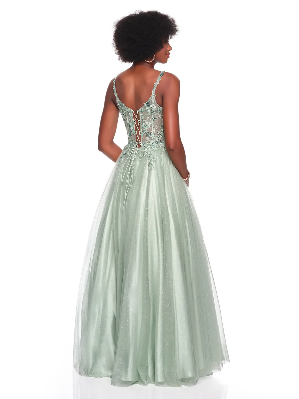 Dave & Johnny 12882 Prom Dress in Sage — back view