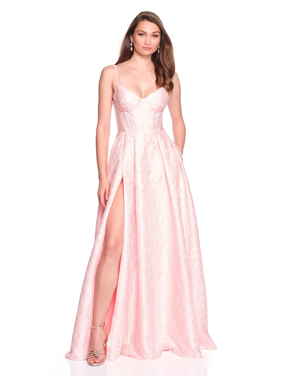 Dave & Johnny 12885 Prom Dress in Peach — front view