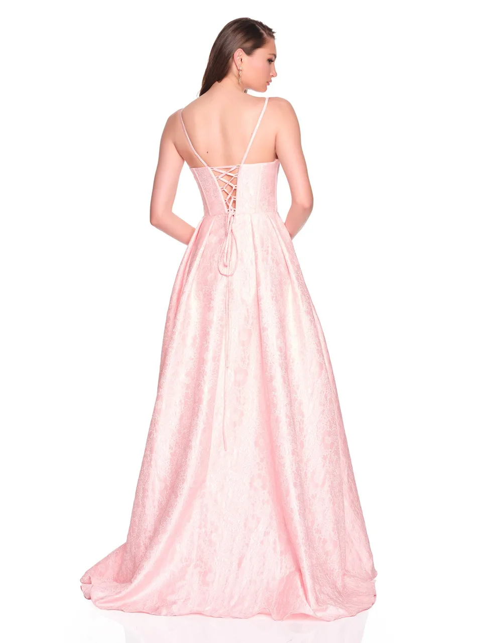 Dave & Johnny 12885 Prom Dress in Peach — back view