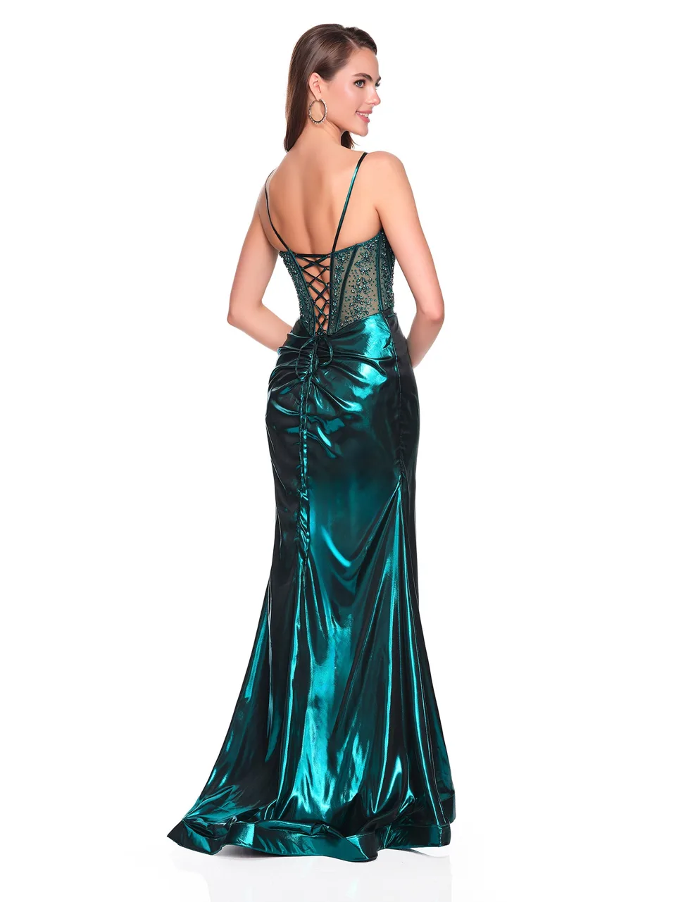 Dave & Johnny 12886 Prom Dress in Emerald — back view