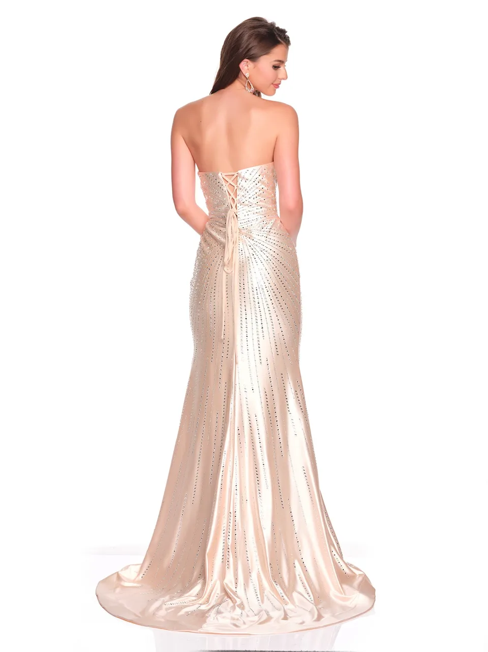 Dave & Johnny 12901 Prom Dress in Champagne — back view