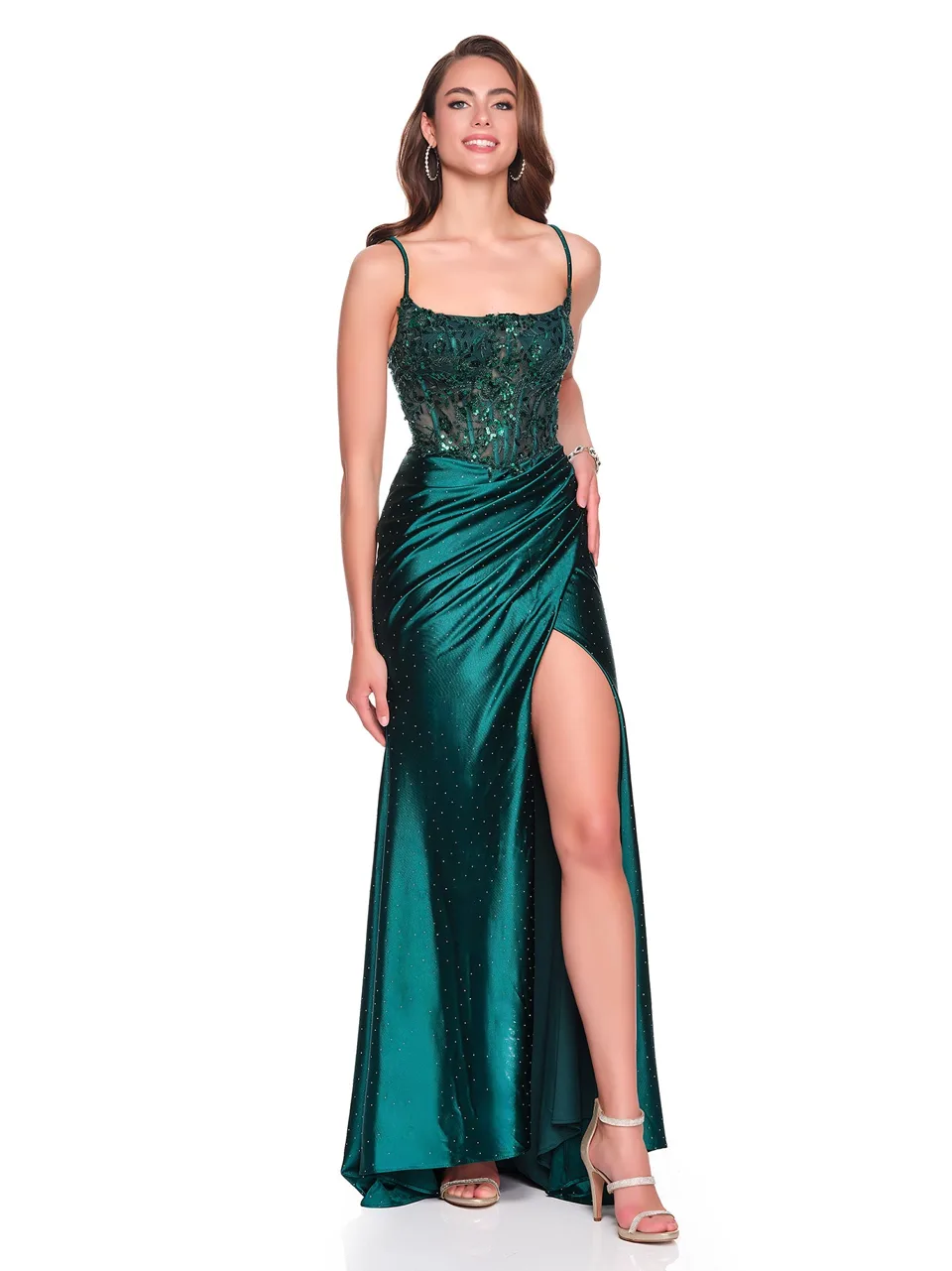 Dave & Johnny 12903 Prom Dress in Emerald — front view