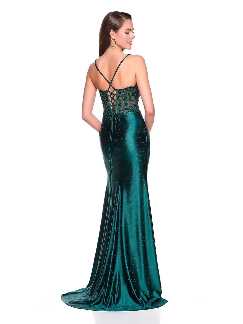 Dave & Johnny 12903 Prom Dress in Emerald — back view