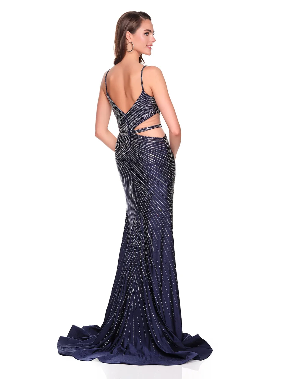 Dave & Johnny 12904 Prom Dress in Navy Blue — back view