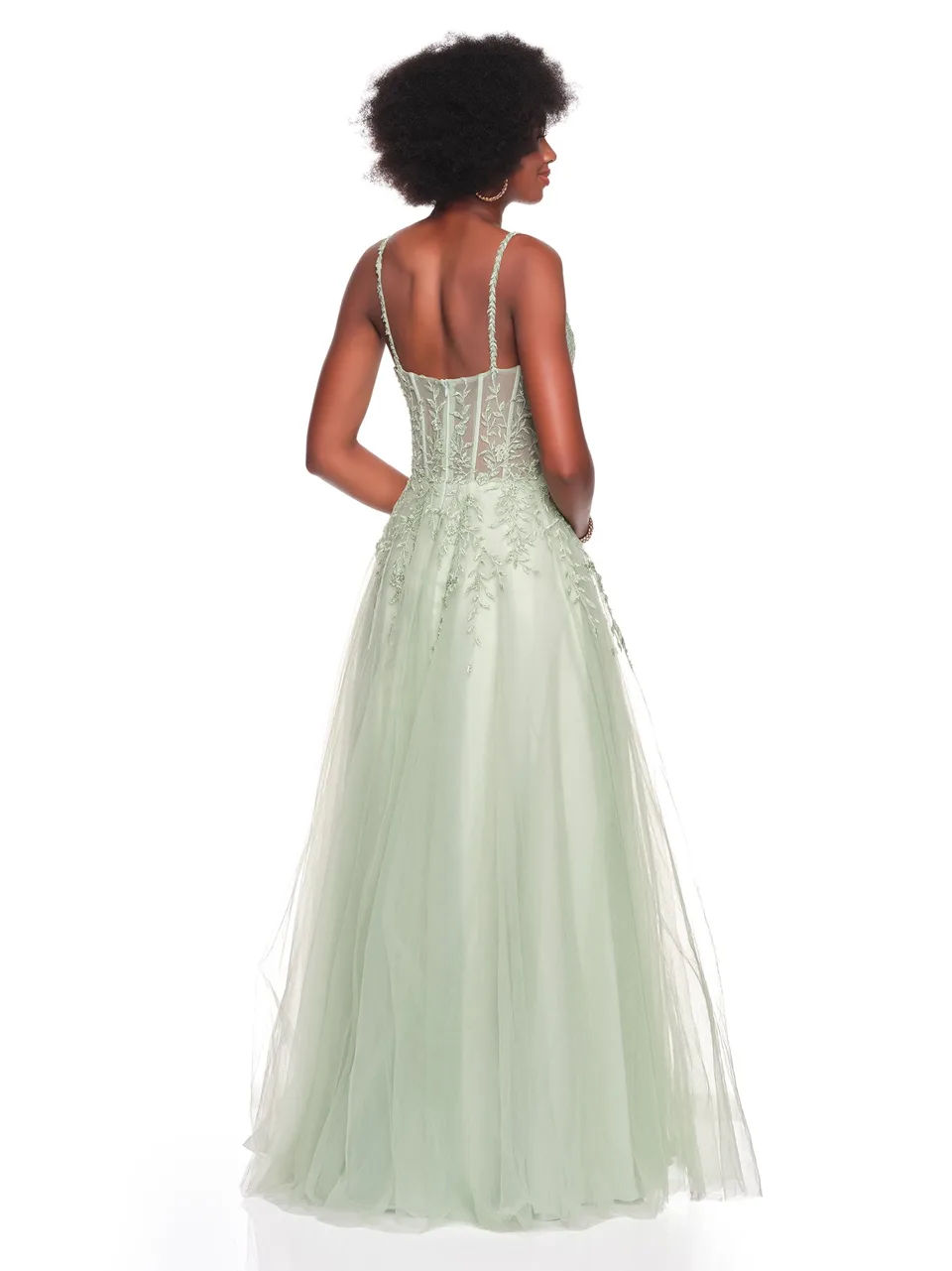 Dave & Johnny 12907 Prom Dress in Sage — back view
