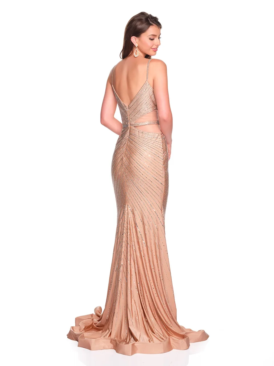 Dave & Johnny 12909 Prom Dress in Gold — back view