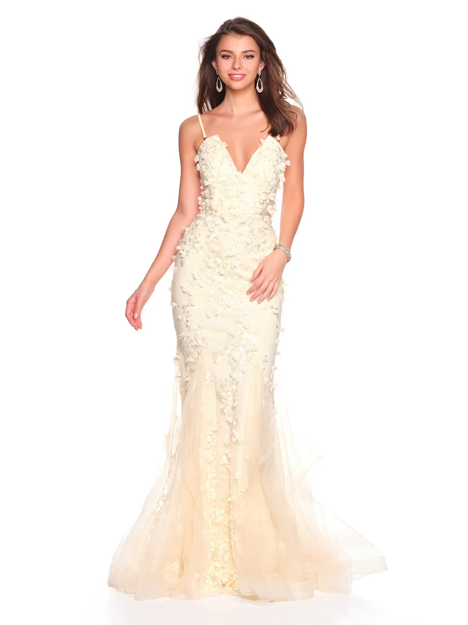 Dave & Johnny 12912 Prom Dress in Lt Yellow — front view