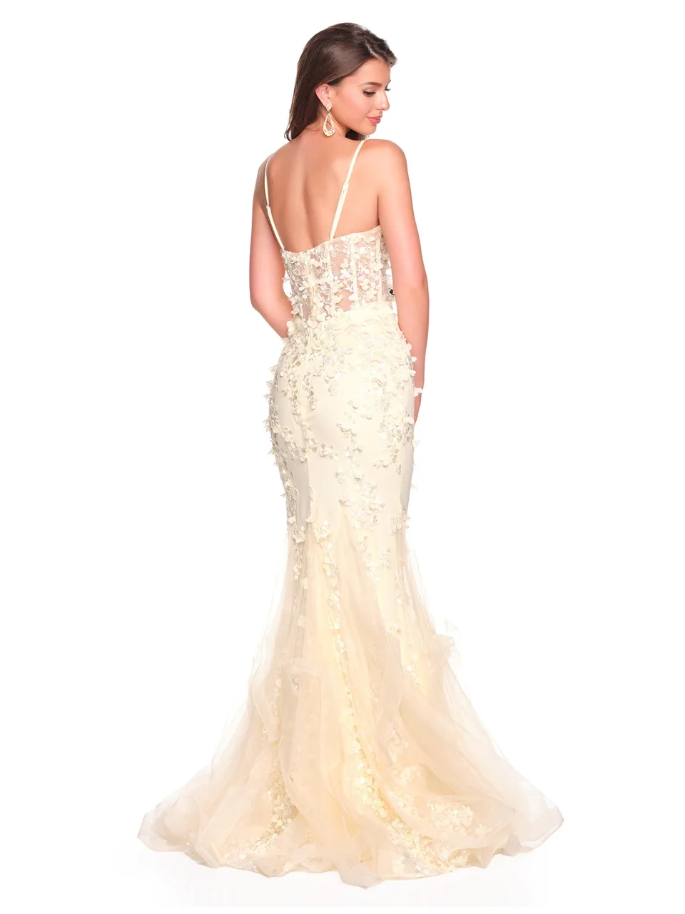Dave & Johnny 12912 Prom Dress in Lt Yellow — back view