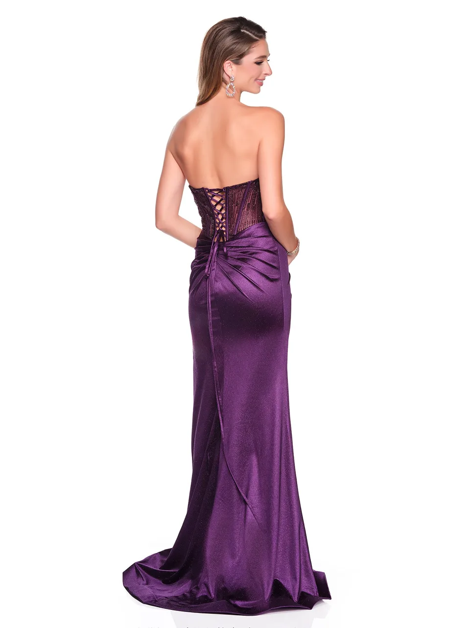 Dave & Johnny 12915 Prom Dress in Purple — back view