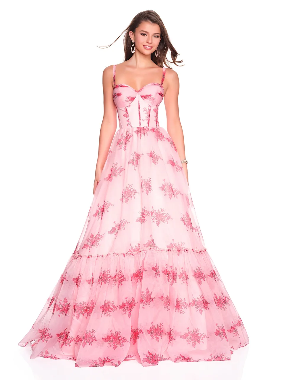 Dave & Johnny 12934 Prom Dress in Pink Print — front view