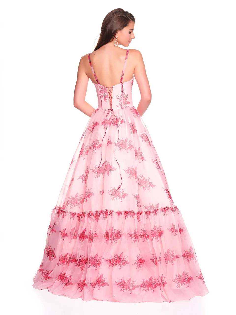 Dave & Johnny 12934 Prom Dress in Pink Print — back view