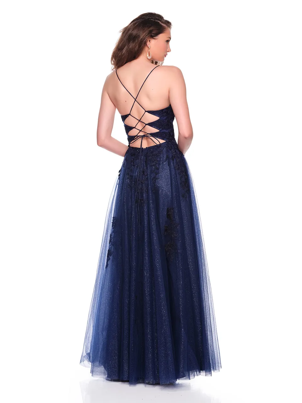 Dave & Johnny 12935 Prom Dress in Navy Blue — back view
