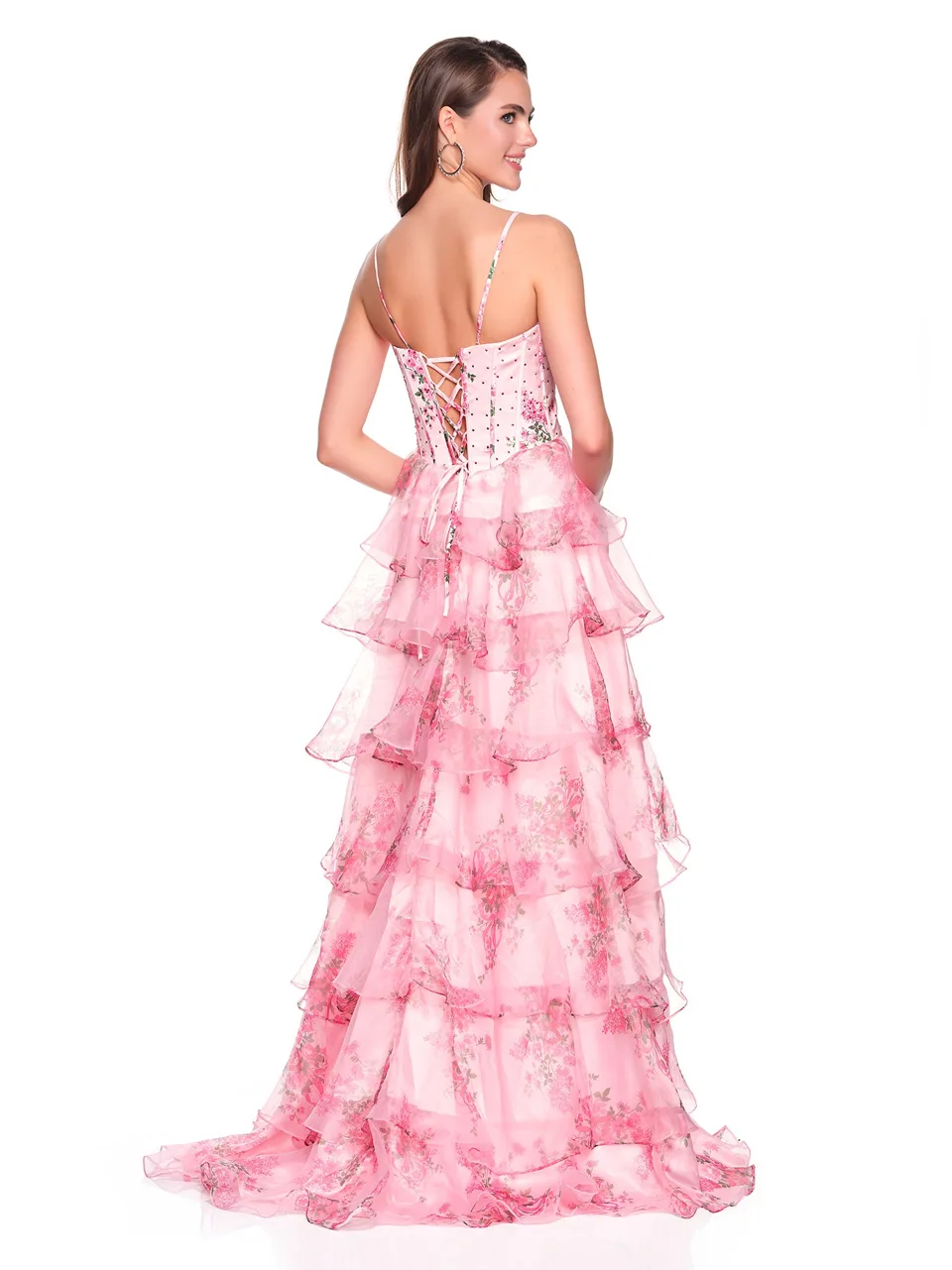 Dave & Johnny 12941 Prom Dress in Pink Print — back view