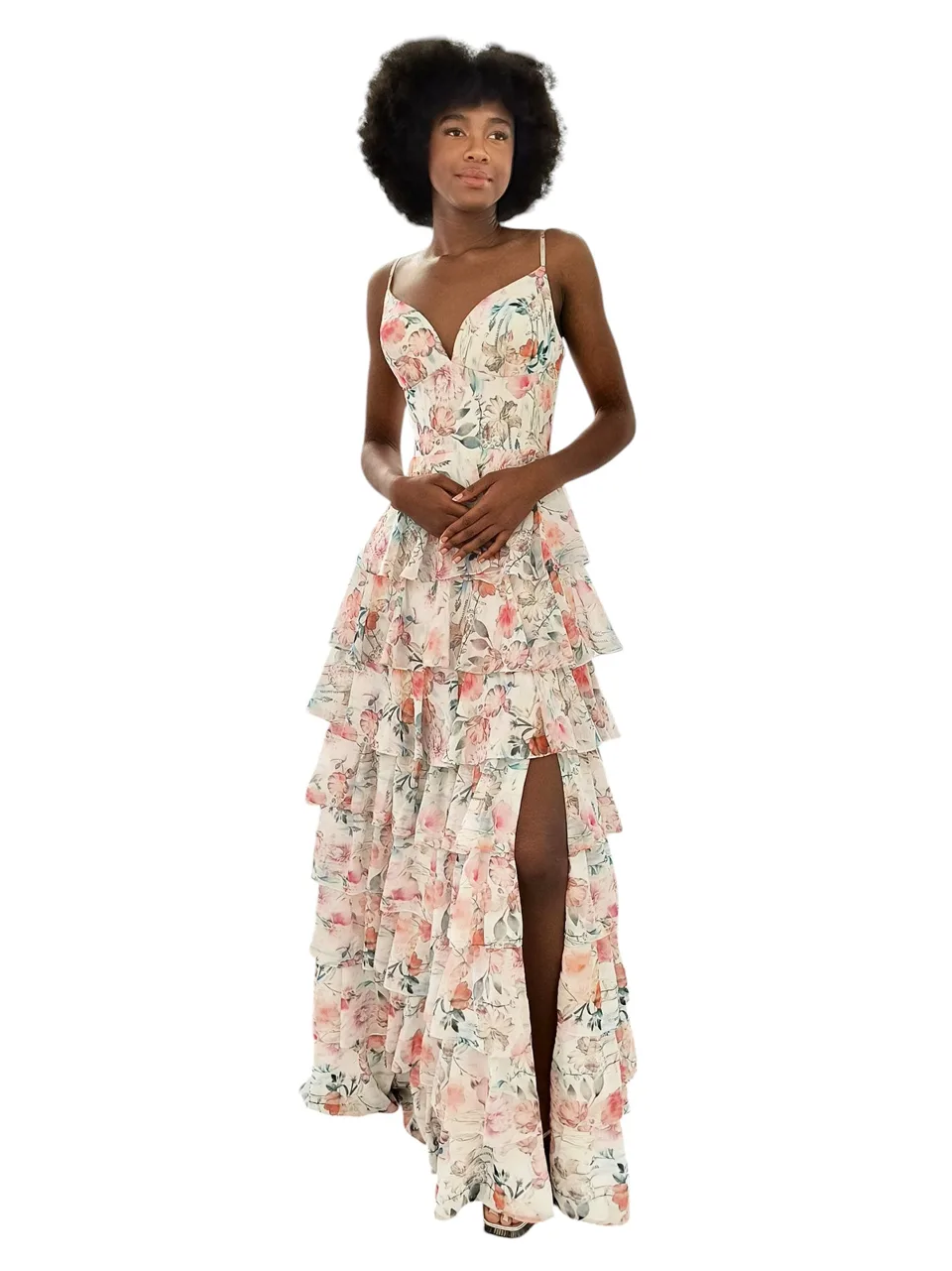 Dave & Johnny 12948 Prom Dress in White Print — front view