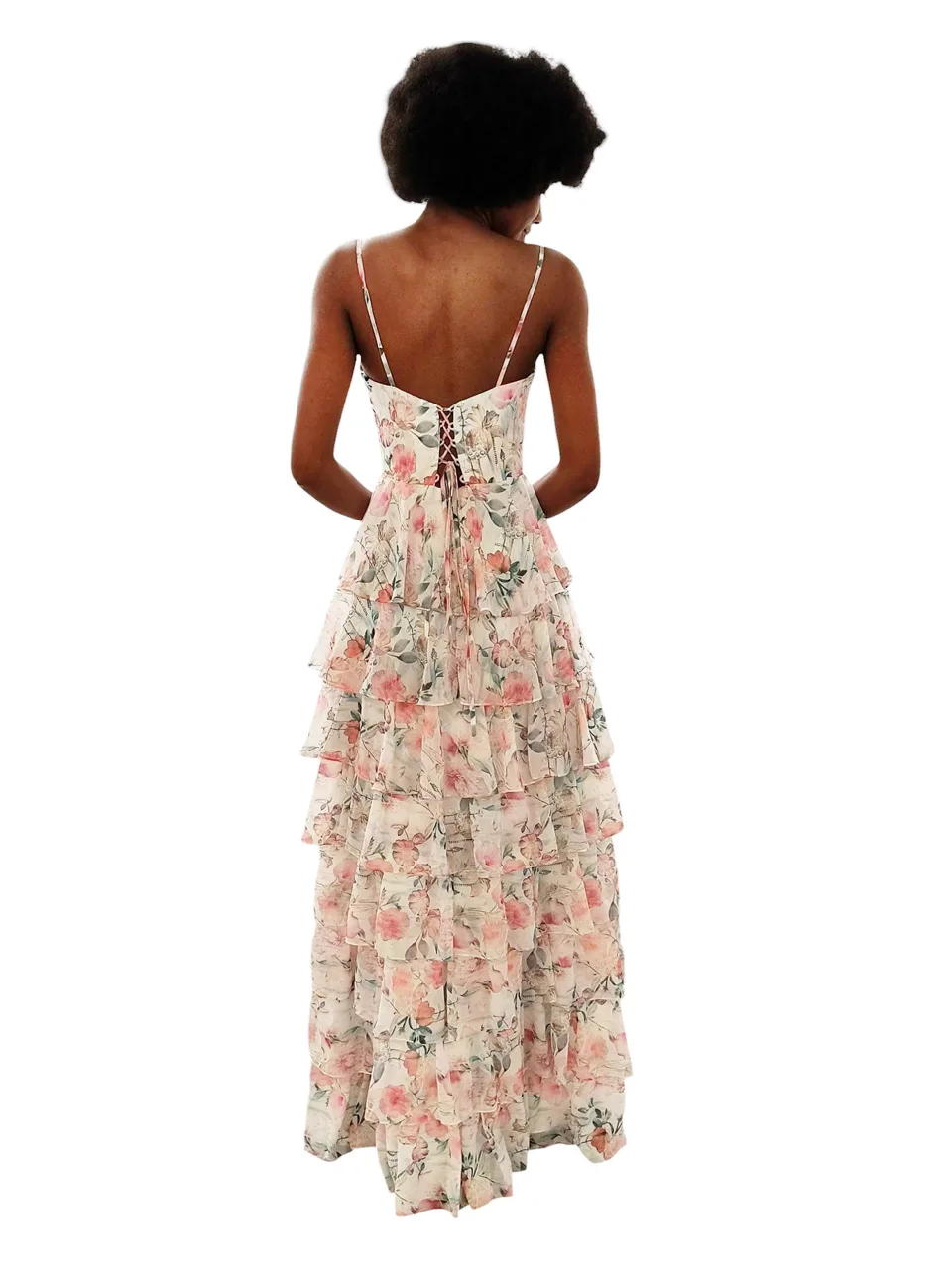 Dave & Johnny 12948 Prom Dress in White Print — back view
