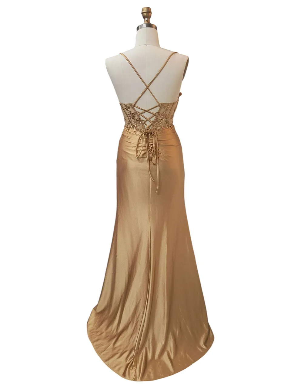 Dave & Johnny 12952 Prom Dress in Gold — back view