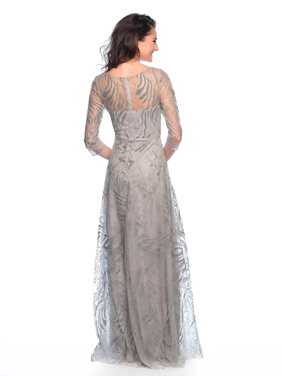 Dave & Johnny 11606 Prom Dress in Silver — back view