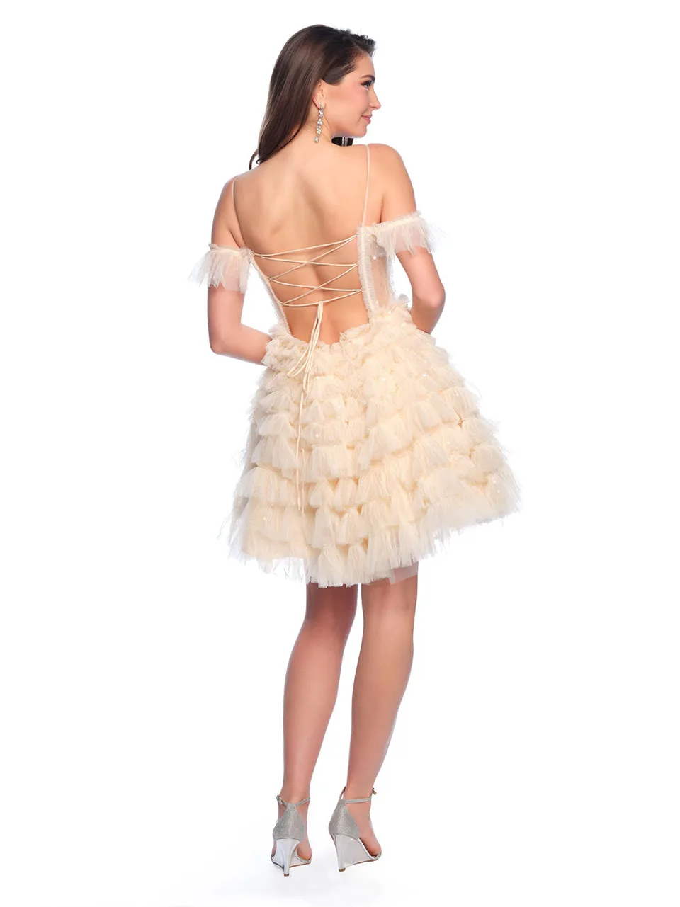 Dave & Johnny 11754 Prom Dress in Champagne — back view