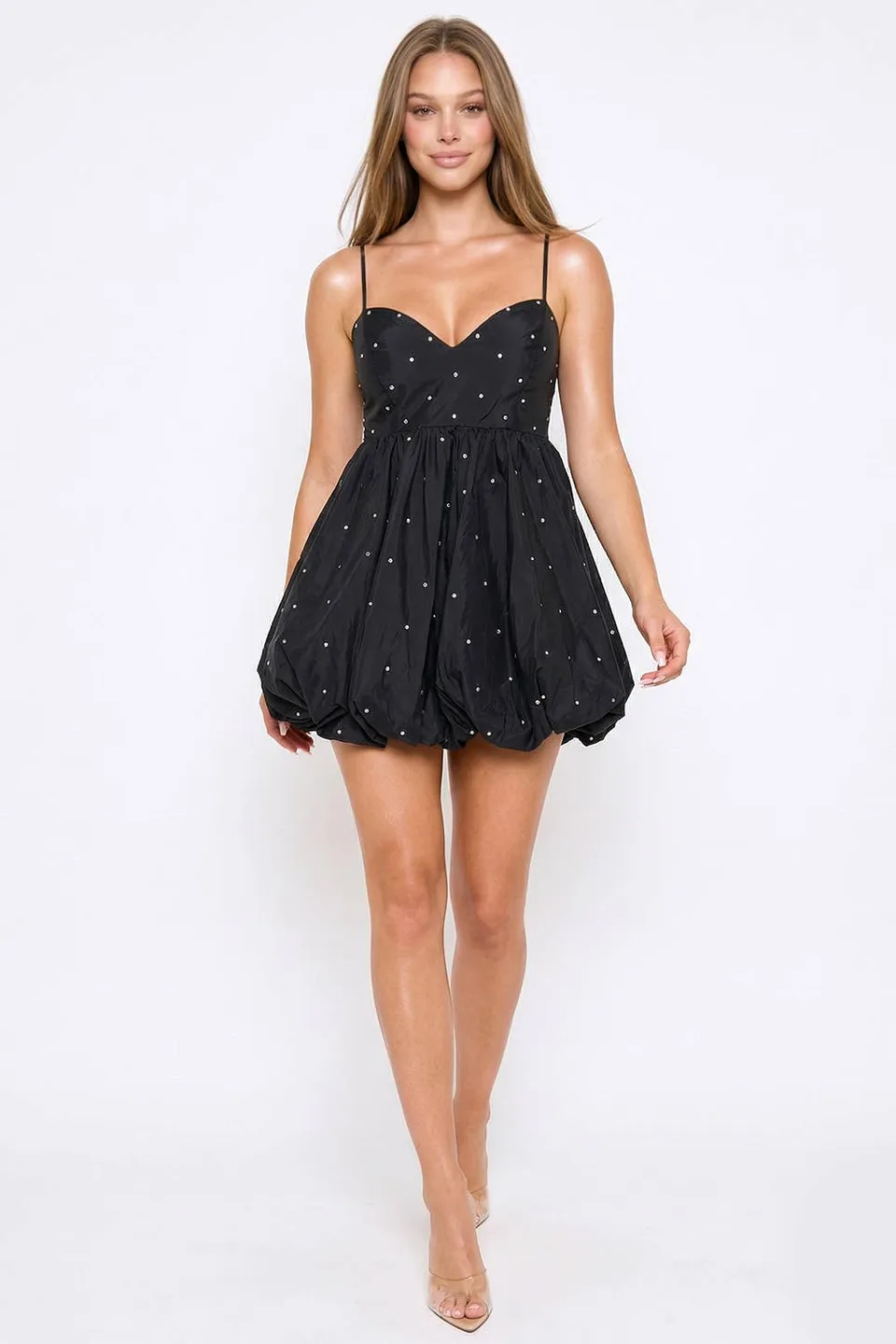 Black Rhinestones Electric Muse After-Dark Mini Dress