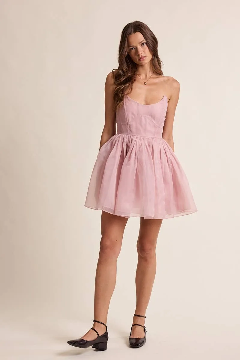 Modern Soirée Blush Sheer Baby-Doll Evening Mini Dress
