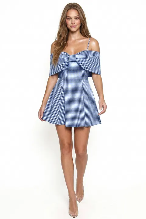 Modern Allure Blue Bow Evening Mini Dress