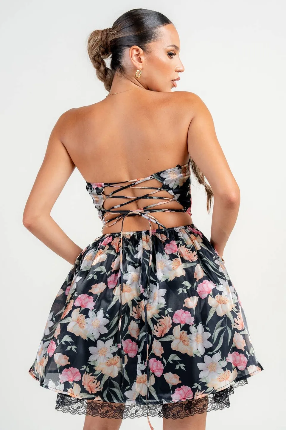 Midnight Floral Print Daring Soirée After-Dark Mini Dress