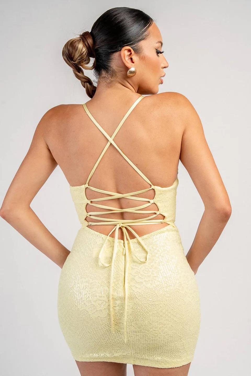 Dreamlit Night Baby Yellow Plunging V-Neck Deep Plunge Mini Dress