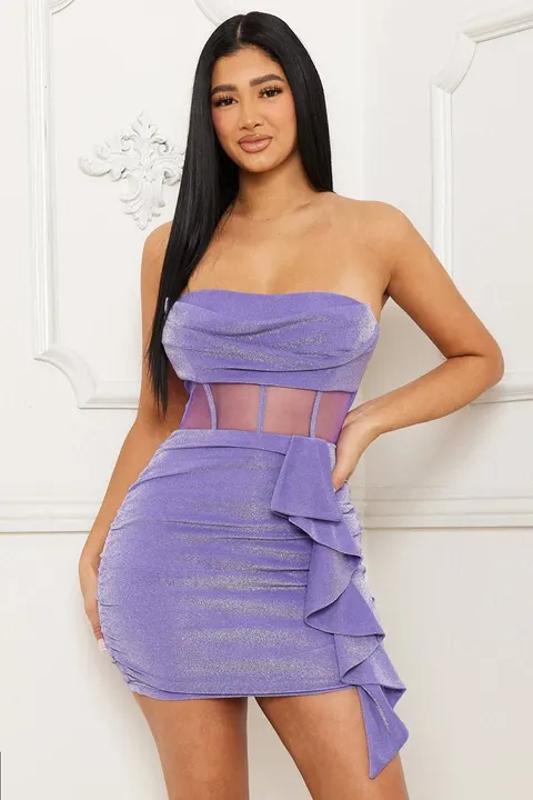 Lavender Iconic Gala Shimmer Fabric and Pleating Mini Dress