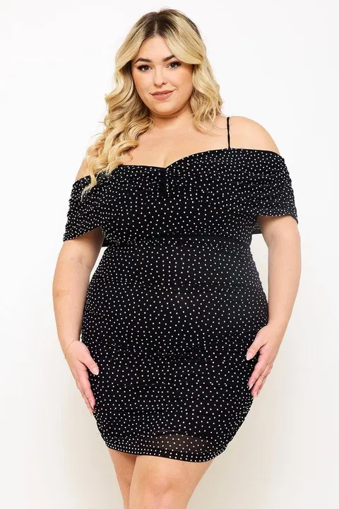 Dreamlit Entrance Black Statement Rhinestones on Power Mesh Mini Dress