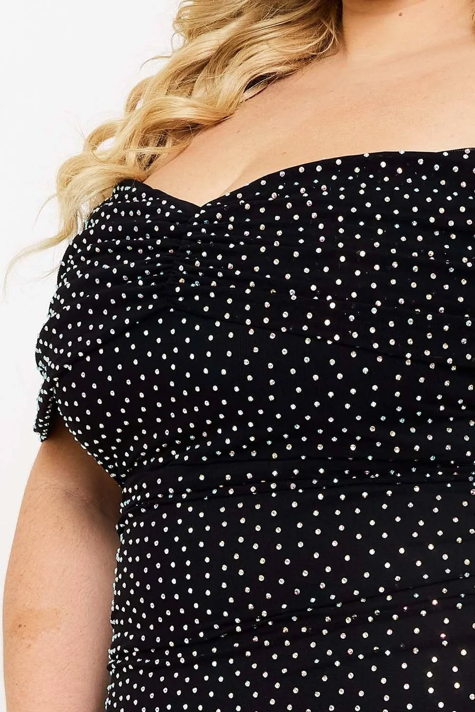 Celestial Spotlight Black Rhinestones on Power Mesh Statement Mini Dress